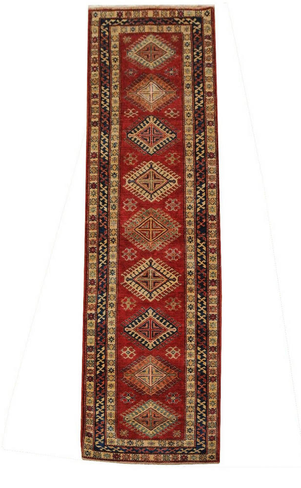 2'5 x 10 Caucasian Kazak Scarlet Red Silky Hallway Runner