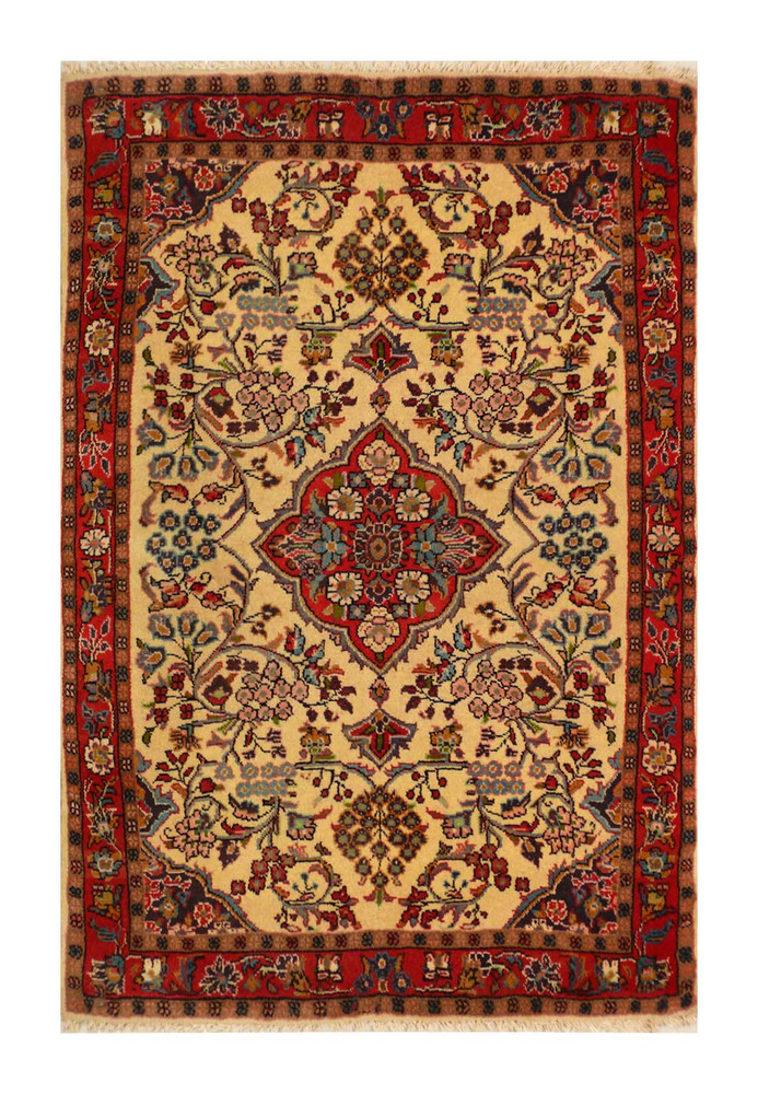 Full view of the 3'5 x 4'10 Persian Koliai rug with tribal designs Full view of the 3'5 x 4'10 Persian Koliai rug with tribal designs