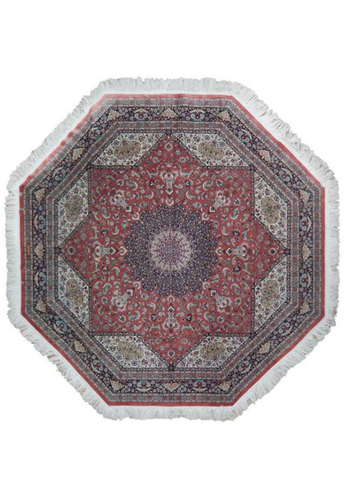 8 x 8 Persian Qum Silk Rug unique masterpiece Octagon signed by master weaver 8 x 8 Persian Qum Silk Rug unique masterpiece Octagon signed by master weaver