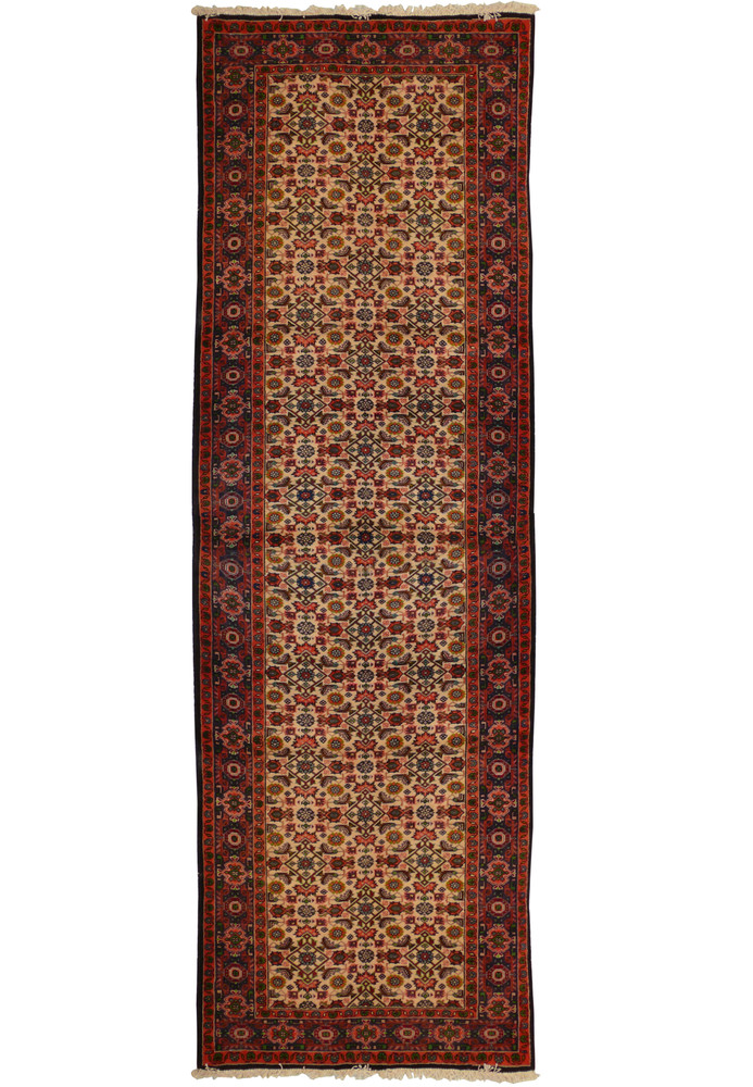 Full view of the 3x9 Bijar All Over Runner Rug displaying its extensive detailed pattern.