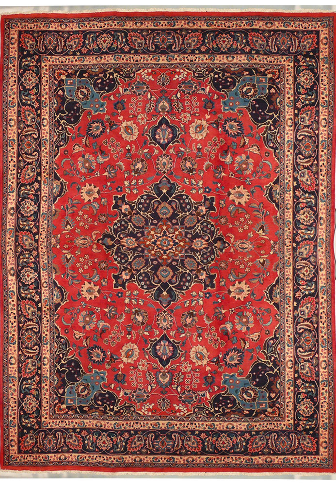 9'8 x 12'7 Persian Mashad Corner Medaillon Rug signed by master weaver 9'8 x 12'7 Persian Mashad Corner Medaillon Rug signed by master weaver