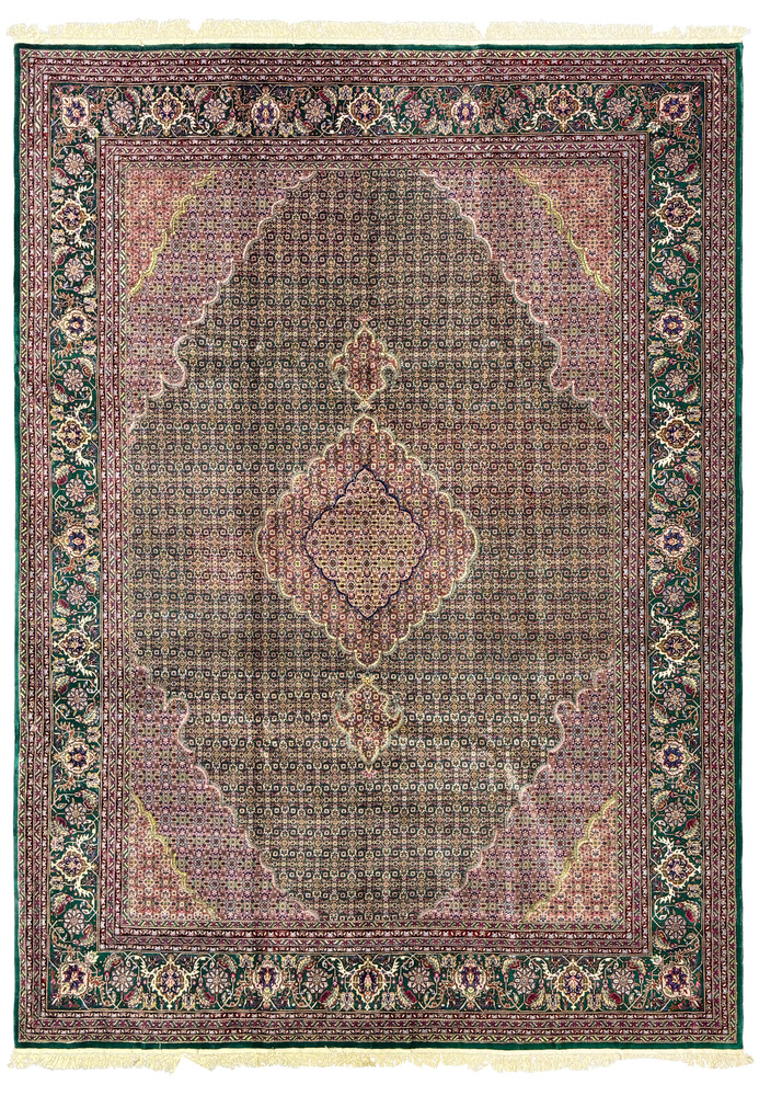 Intricate 9'2 x 12'4 Persian Tabriz Mahi rug with high knot count detail. Intricate 9'2 x 12'4 Persian Tabriz Mahi rug with high knot count detail.