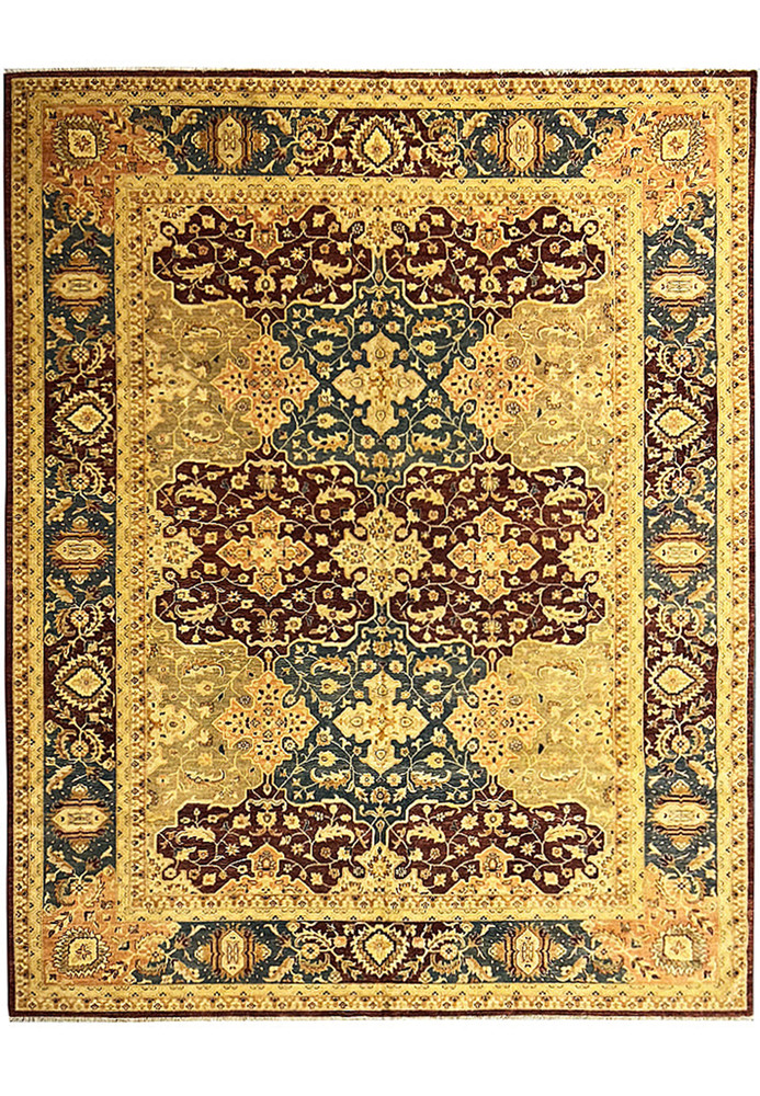 Full view of the 12' x 15' Agra rug, showcasing its overall design and layout. The combination of rich maroon, navy, and beige colors, along with the intricate patterns, creates a sophisticated and timeless look. Full view of the 12' x 15' Agra rug, showcasing its overall design and layout. The combination of rich maroon, navy, and beige colors, along with the intricate patterns, creates a sophisticated and timeless look.