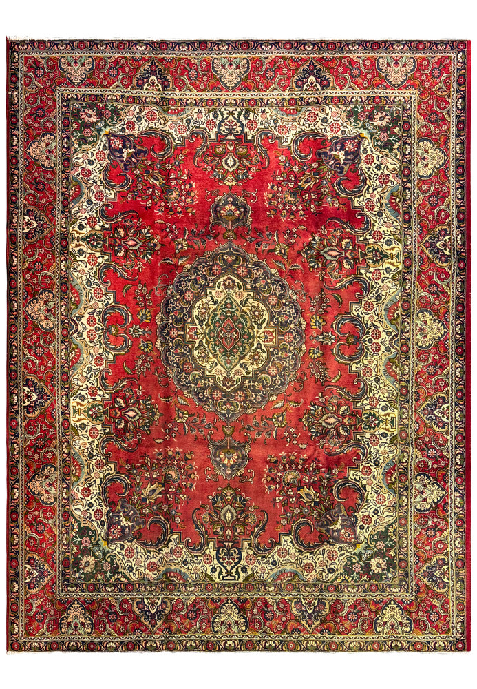 10'4 x 13 Distressed Red Persian Kerman Rug - Full View 10'4 x 13 Distressed Red Persian Kerman Rug - Full View