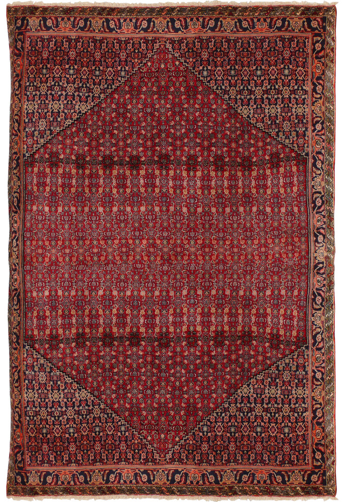 7x10 Antique Persian Bijar Rug full view with intricate geometric and floral designs 7x10 Antique Persian Bijar Rug full view with intricate geometric and floral designs