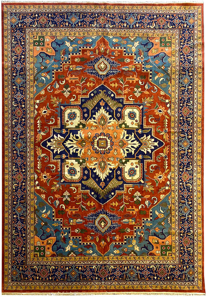 Full view of a 12' x 15' Oriental Serapi Rug with rich red, blue, and green colors. Full view of a 12' x 15' Oriental Serapi Rug with rich red, blue, and green colors.