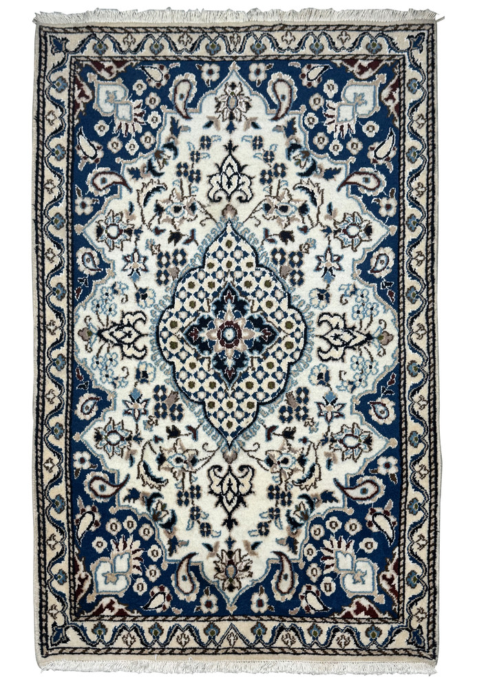 Full view of 3x4'10" Persian Nain Rug with floral medallion design