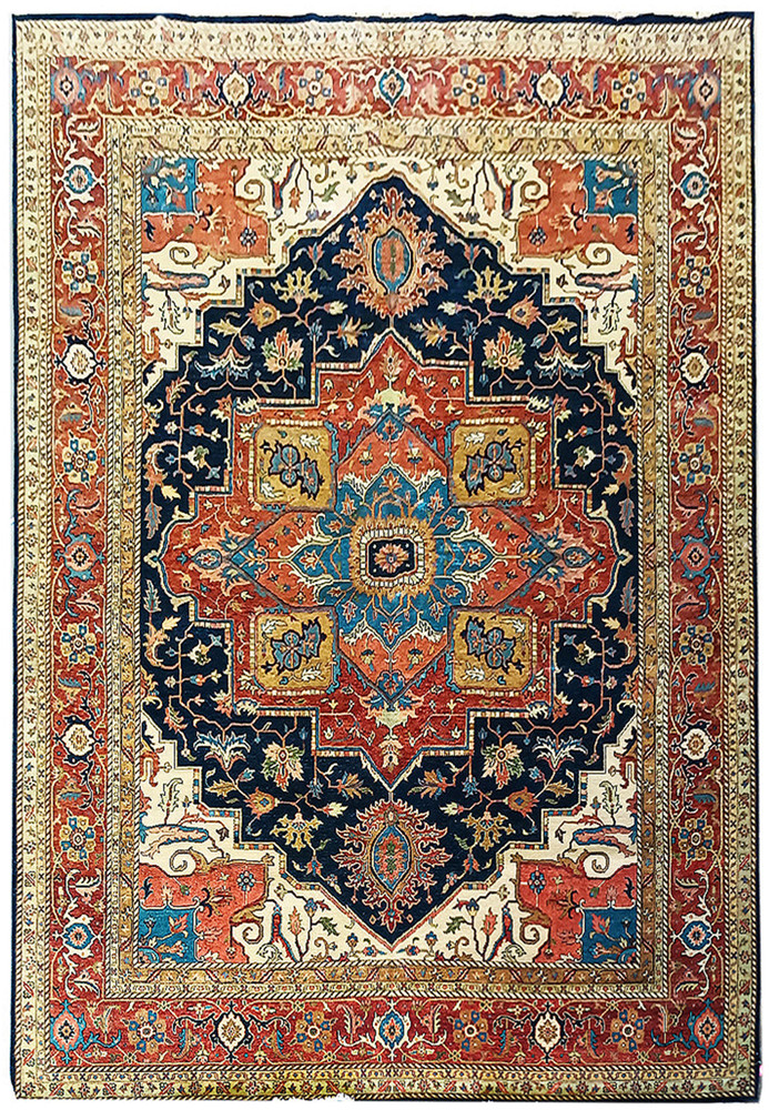 Full view of 12x15 Serapi Oriental Rug showcasing rich colors and traditional design. Full view of 12x15 Serapi Oriental Rug showcasing rich colors and traditional design.