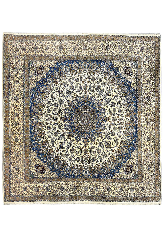 Full view of the 16' x 16' Persian Nain rug, highlighting its large size and intricate design.