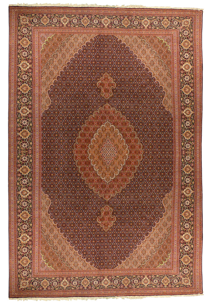 6'8 x 10 Persian Tabriz Mahi Rug full view with detailed medallion and intricate patterns. 6'8 x 10 Persian Tabriz Mahi Rug full view with detailed medallion and intricate patterns.