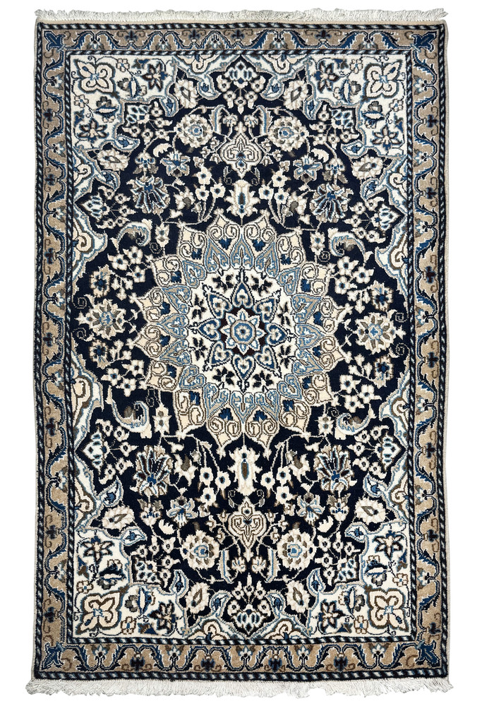 3'1 x 5 Persian Nain Rug showing entire design and intricate floral medallion 3'1 x 5 Persian Nain Rug showing entire design and intricate floral medallion