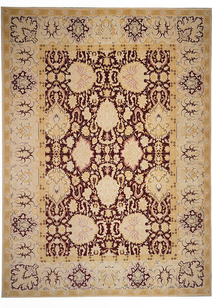 Full view of 9 x 12 Modern Nepali rug featuring abstract lines and neutral tones in hand-knotted wool and silk