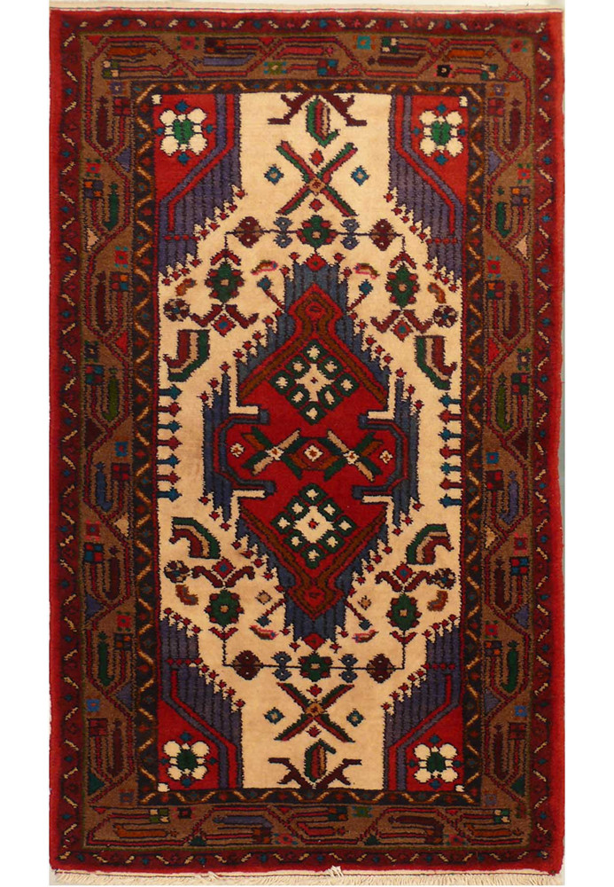 Full view of the 2'3 x 5'2 Persian Hamedan Rug showing its detailed floral and geometric patterns Full view of the 2'3 x 5'2 Persian Hamedan Rug showing its detailed floral and geometric patterns