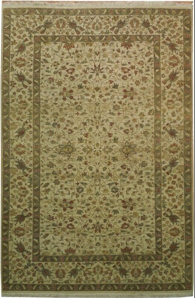6 x 9 Off-White Floral Fine Beige Oriental Oushak Rug