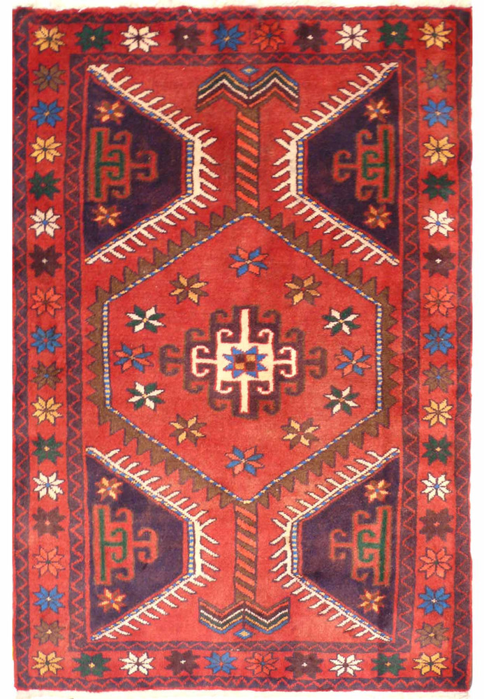Red Tribal 3'3 X 4'8 Ft Shiraz Oriental Area Rug