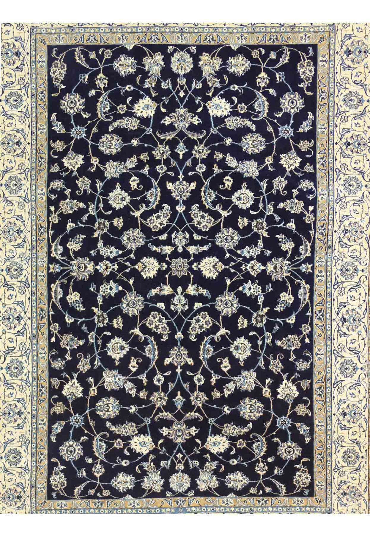Hand-knotted wool and silk texture of the 6'5 x 9'6 Persian Nain 9LAA rug