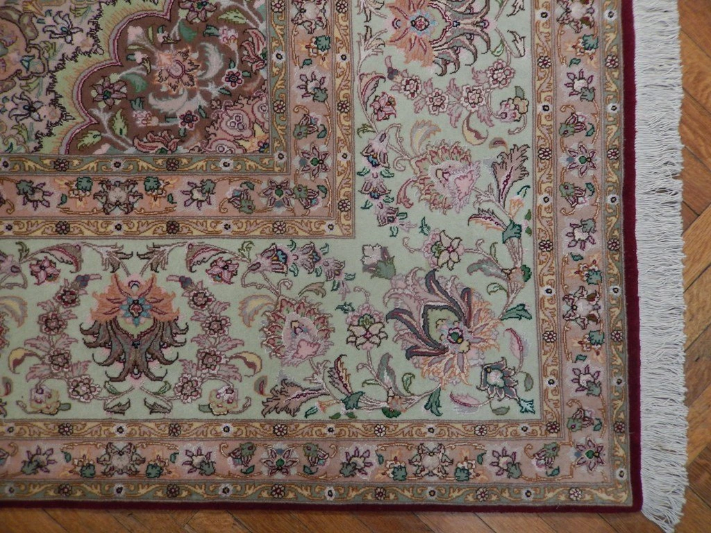 10 x 14 Authentic High End Burgundy Wool & Silk Persian Rug
