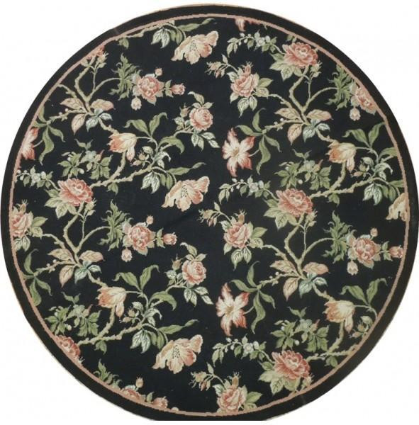 5 x 5 Garden Design Flat Weave Needlepoint Round Rug