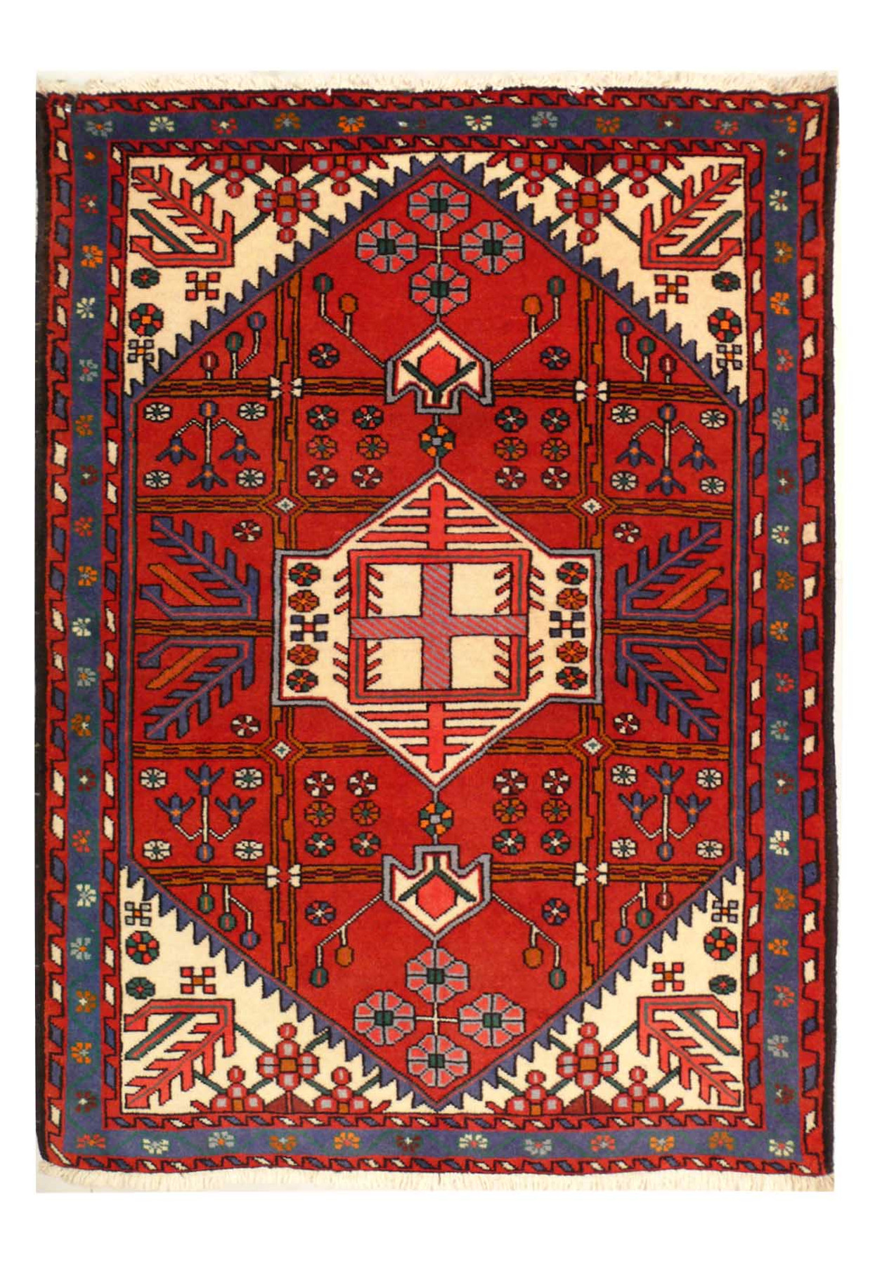 A mesmerizing 3'7" x 4'7" Geometric Shahsavan rug, handcrafted by skilled artisans, showcasing intricate nomadic-inspired designs