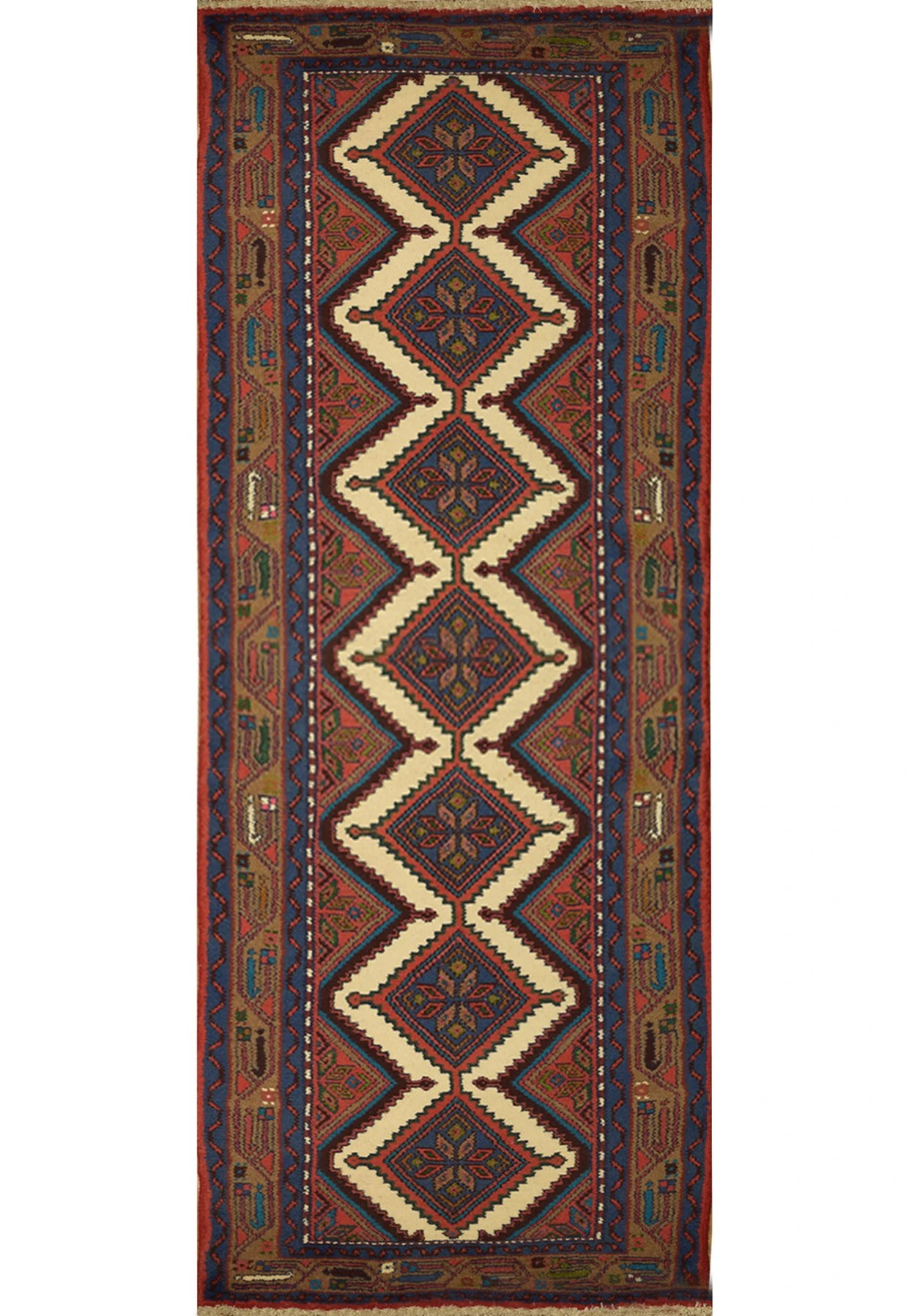 Handmade 2'5 x 9 Persian Hamedan Runner Rug showcasing a rich tapestry of vibrant colors and intricate patterns, perfect for enhancing any hallway or corridor with traditional elegance and style. The rug features hand-knotted 100% wool craftsmanship