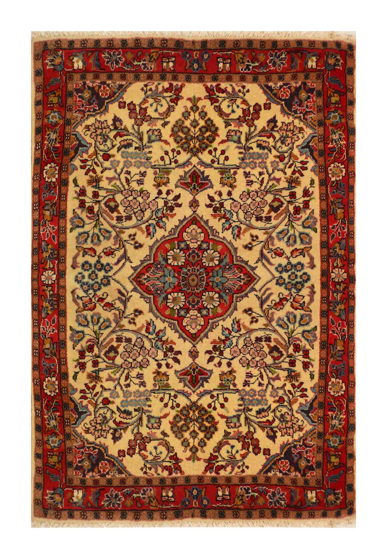 Full view of the 3'5 x 4'10 Persian Koliai rug with tribal designs