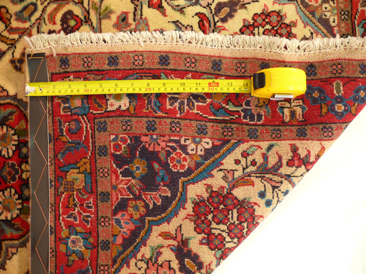 Back of the 3'5 x 4'10 Persian Koliai rug showing knots and weave