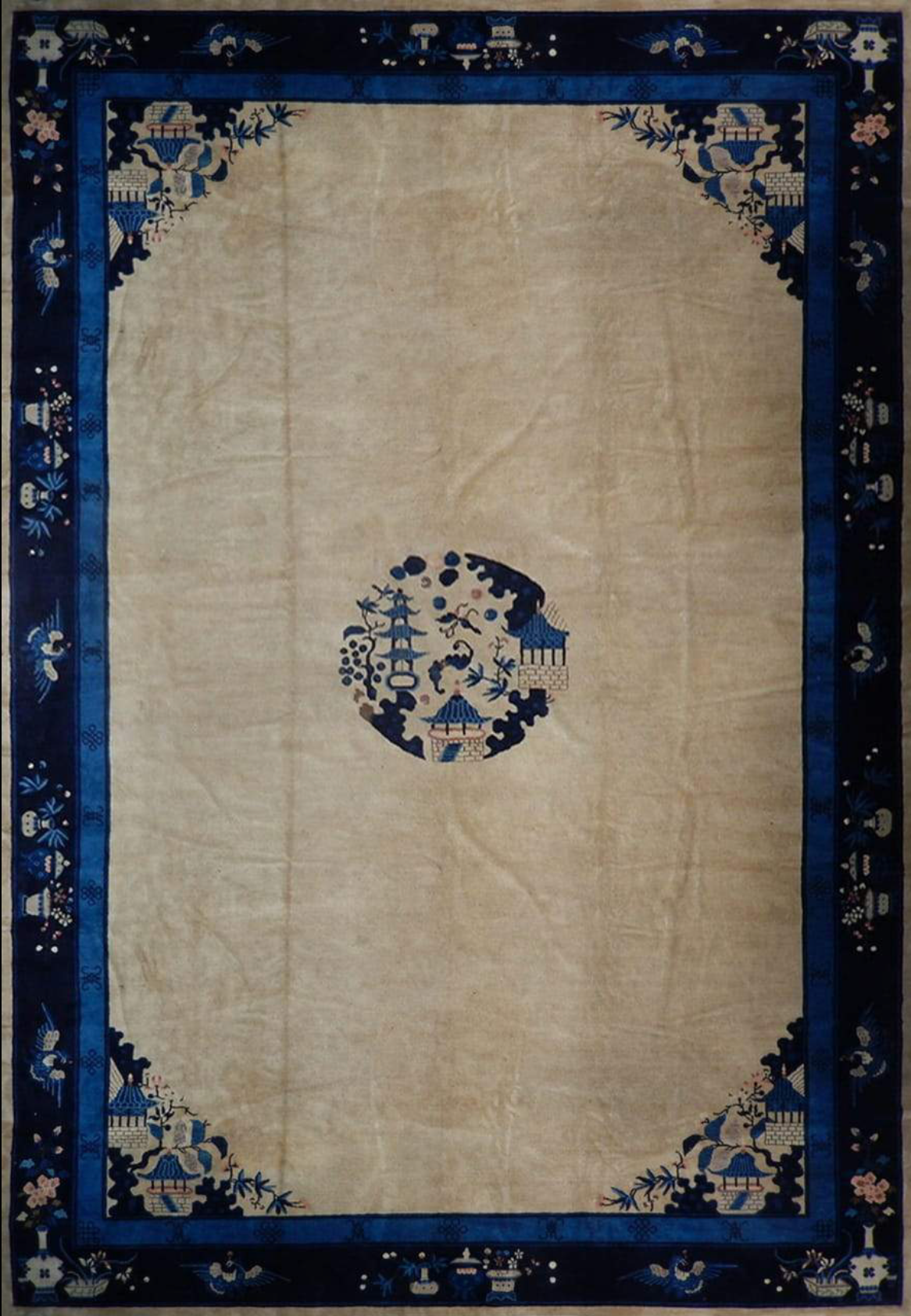 11 x 16 Hand-Knotted 1900s Antique Area Rug Art Deco Vintage Chinese Heritage