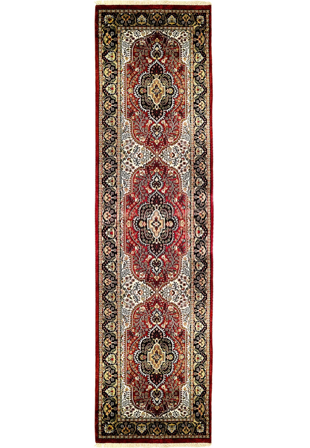 2'7 x 11 Oriental Kashmiri Wool & Silk Runner Rug