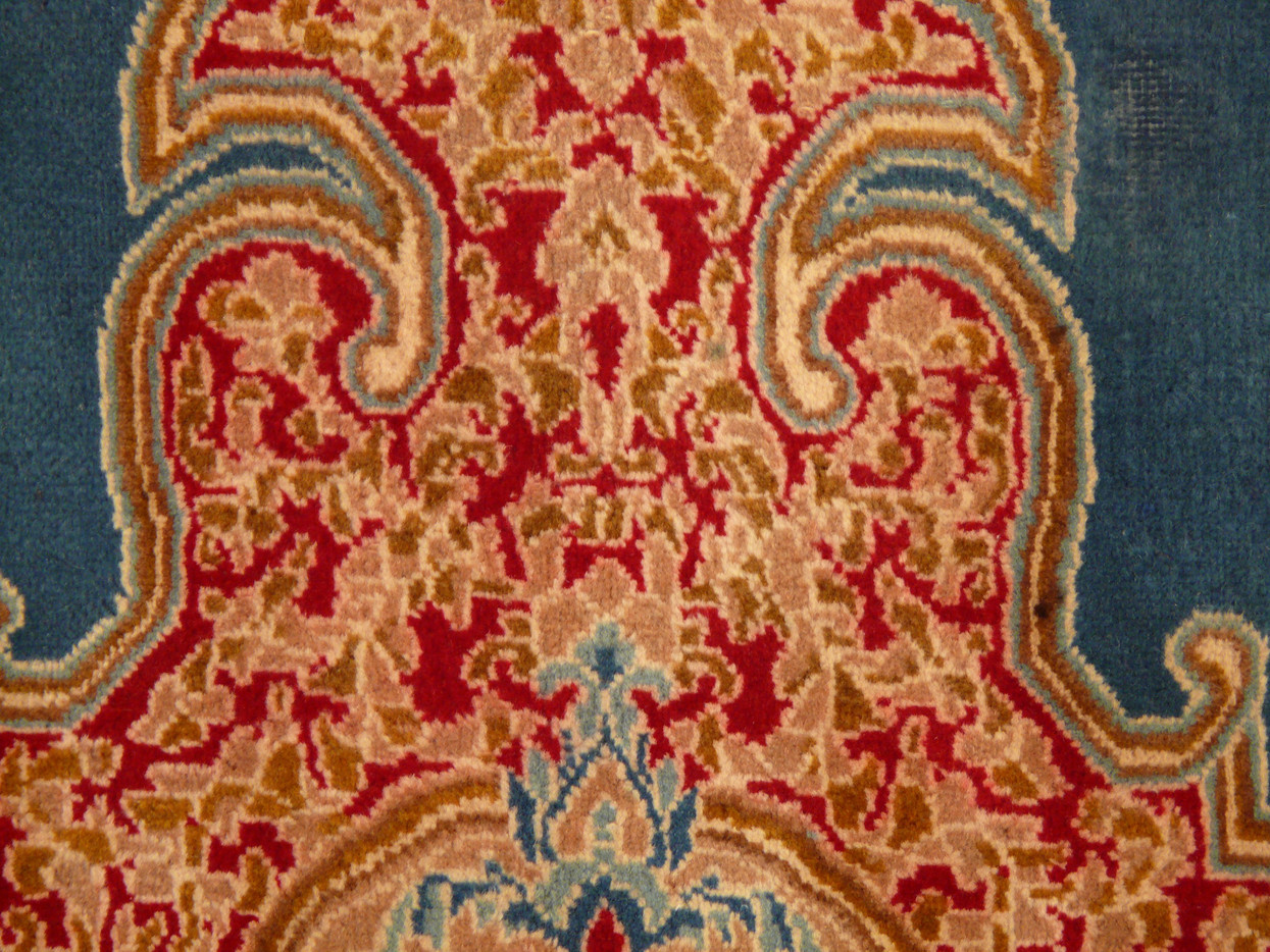9 x 13 Persian Kerman Rug Royal Blue Corner Medallion