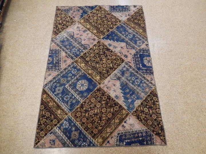 6 x 9 Multi-Color French Handmade Wool Patchwork Style