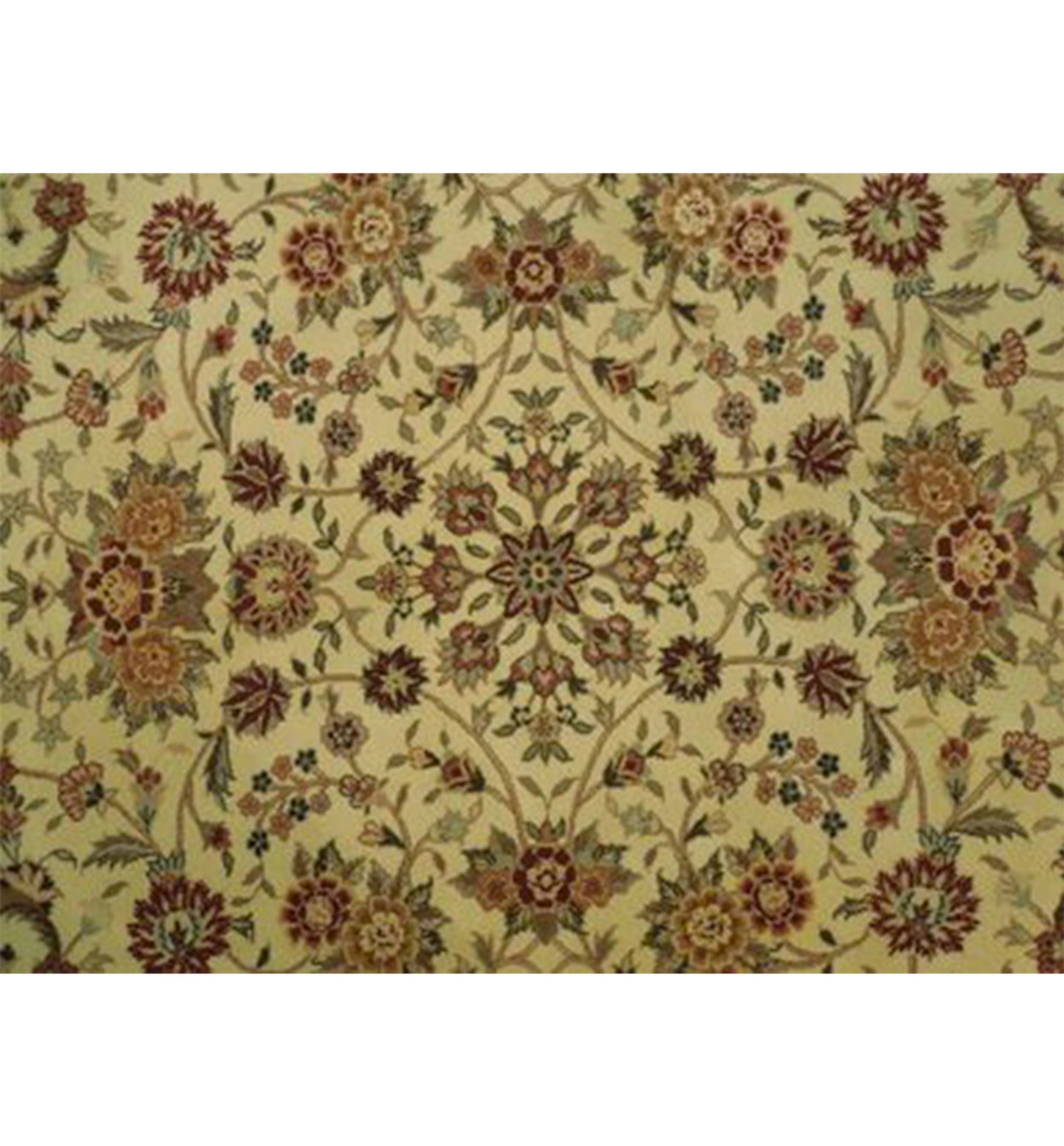 10 x 10 Round Oriental Tabriz All Over Ivory Design Wool & Silk Rug