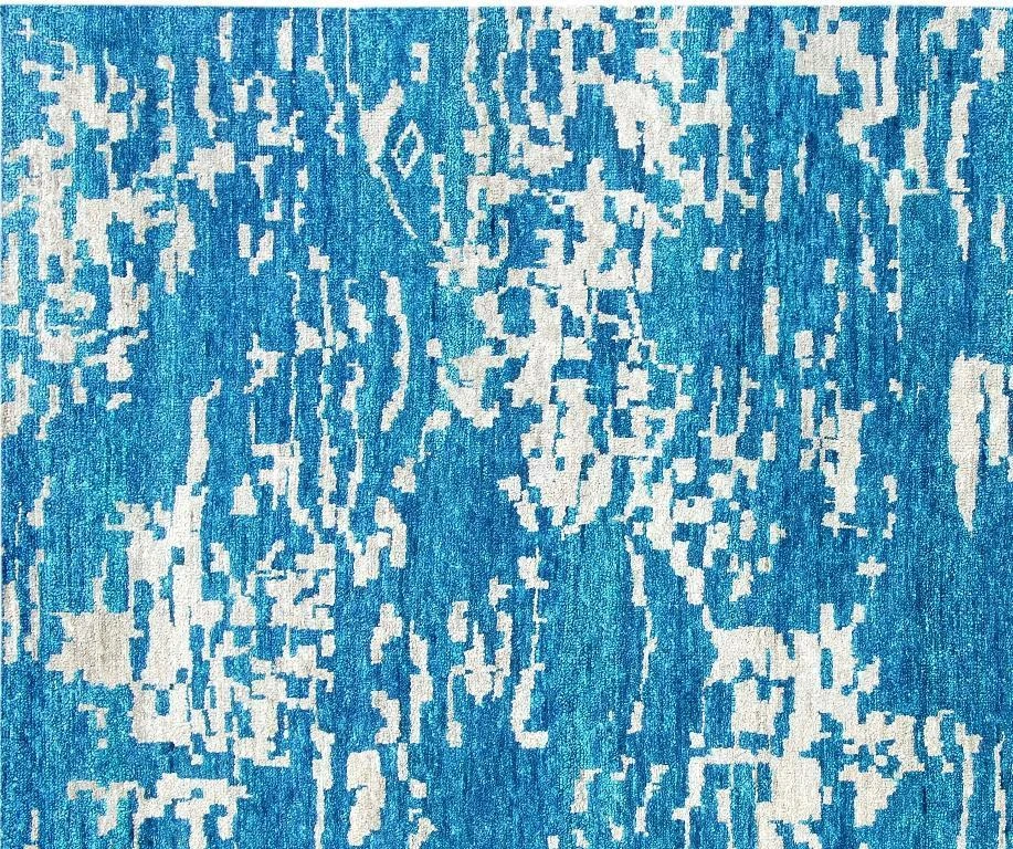 Modern Hand Knotted 5' x 7' New Rug AFFORDABLE Contemporary Blue Rugs