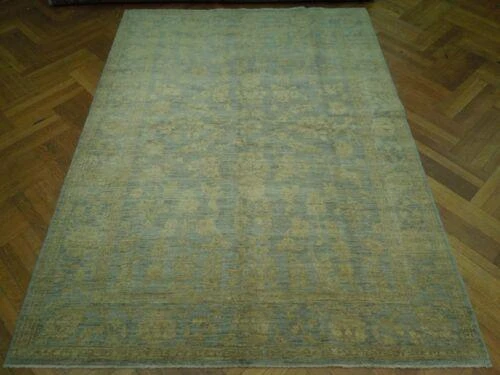 6 x 8 Peshawar Chobi Antique Look Rug Pale Light Blue