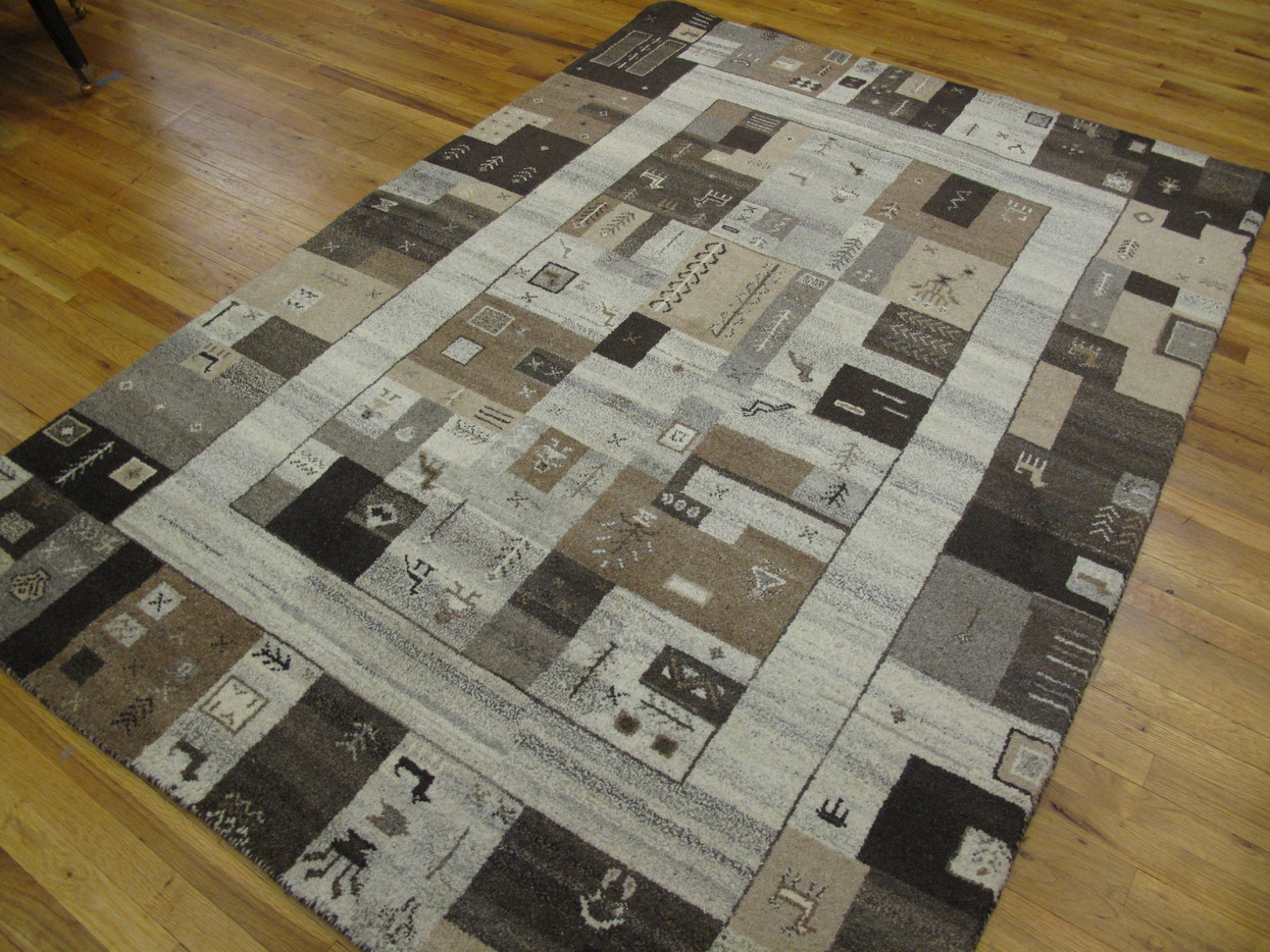 Small 2x4 Modern Rug New Modern Shades of Gray BROWN Wool Hand-knotted GABBEH