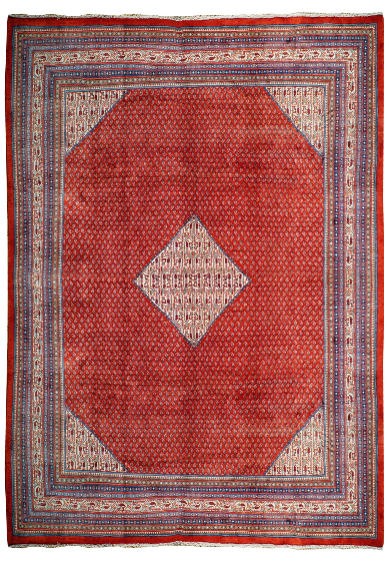 Stunning medallion design on a 10x13 Persian Sarough Mir rug. The intricate details and rich colors create a timeless and sophisticated look