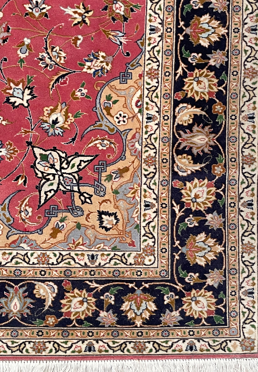 Rich Deep Navy Blue Border of an Exquisite Persian Tabriz Rug