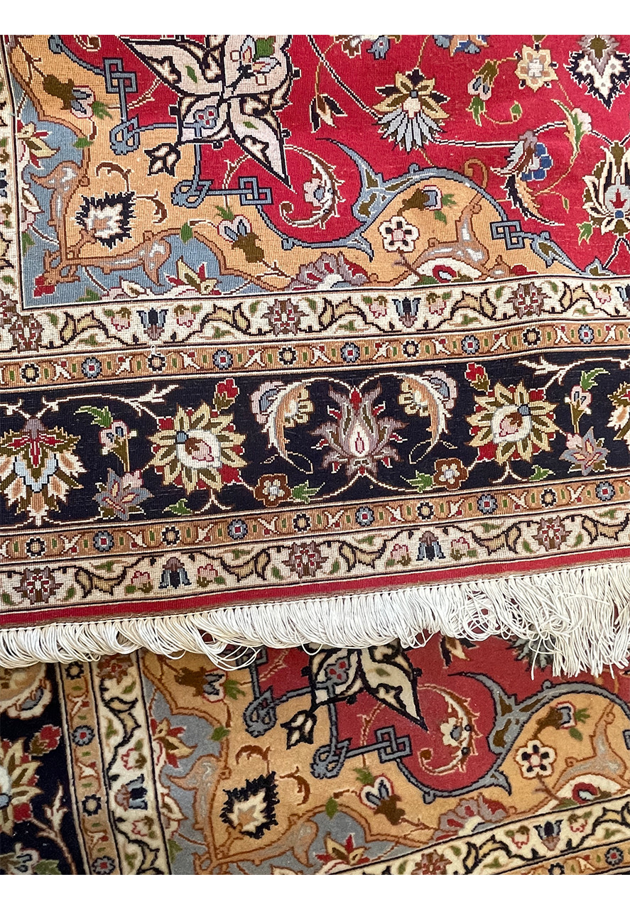 The Backside of a 5x7 Persian Tabriz Rug, Displaying Quality and Durability