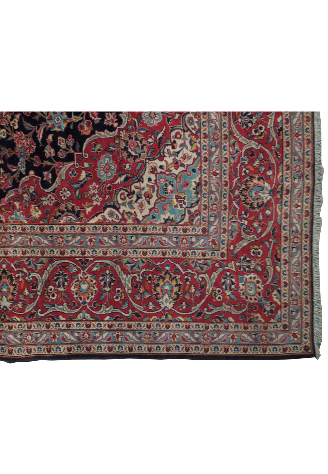 Elegant handmade Persian Kashan rug with an ornate border and a richly colored floral field, crafted from fine wool, in a large 10x13.5 feet size