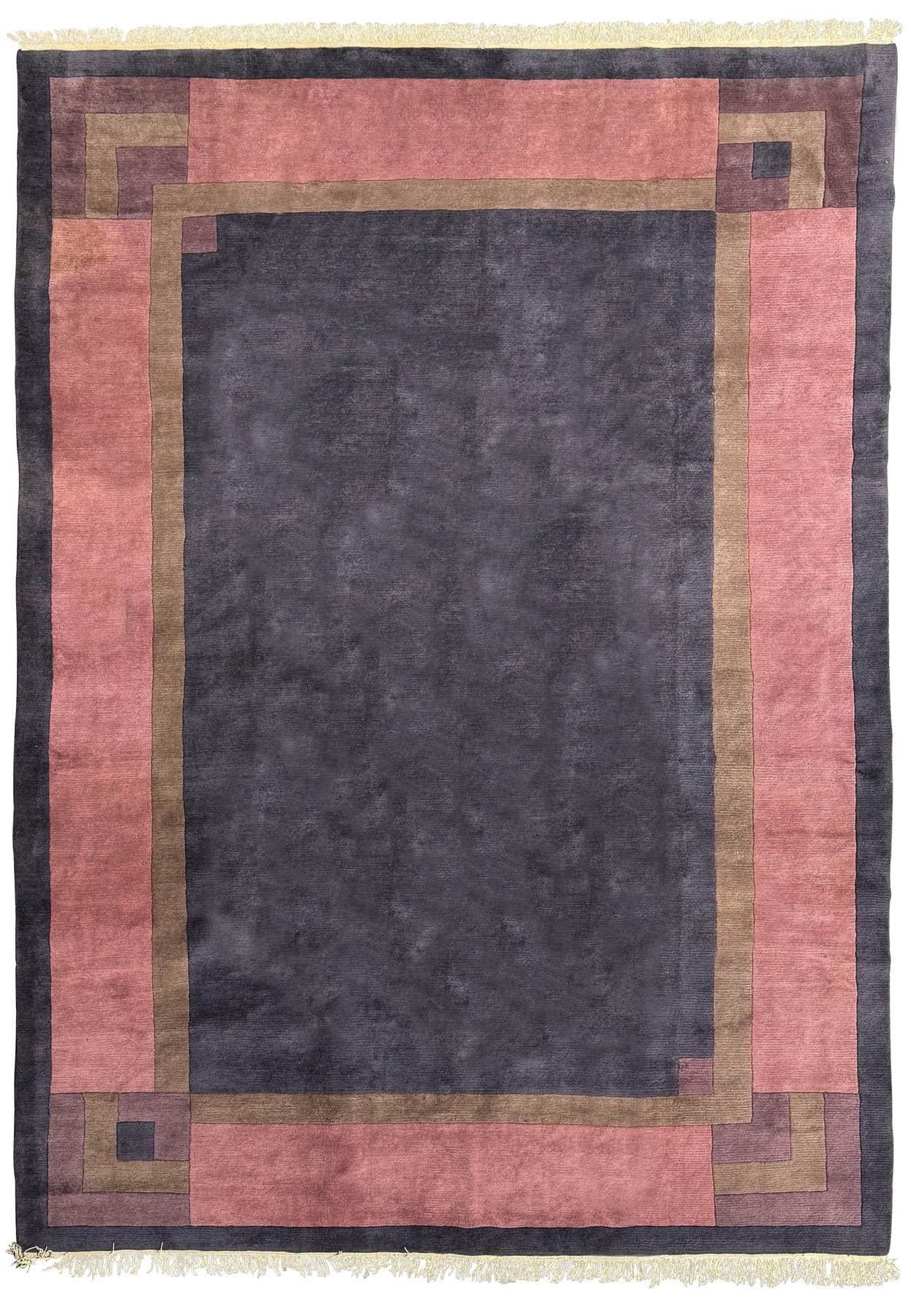 10 x 13'4 Modern Tibet Rug with charcoal grey center and rose borders