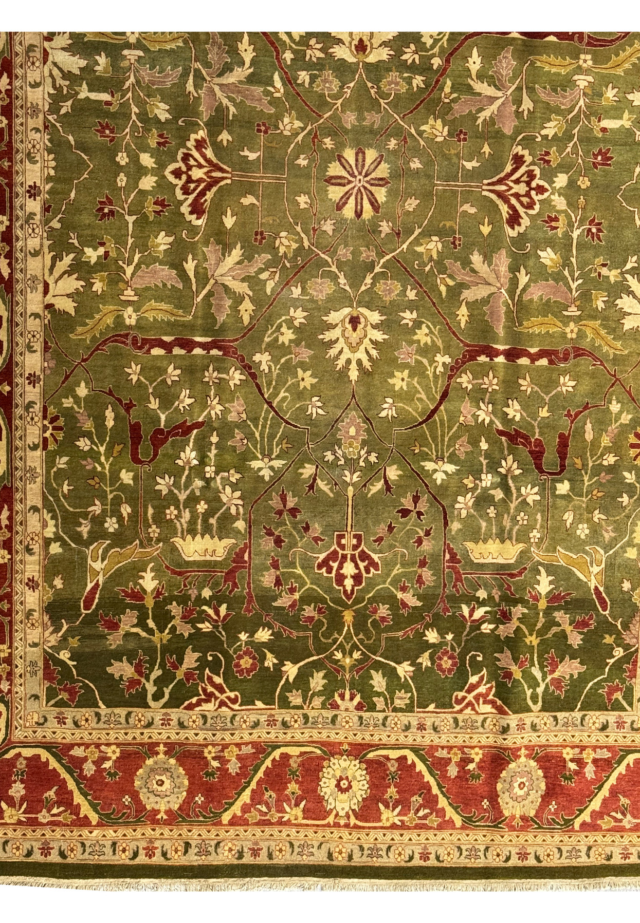 Close-up of a 10x15 Chobi Peshawar rug's weave and natural dye colors