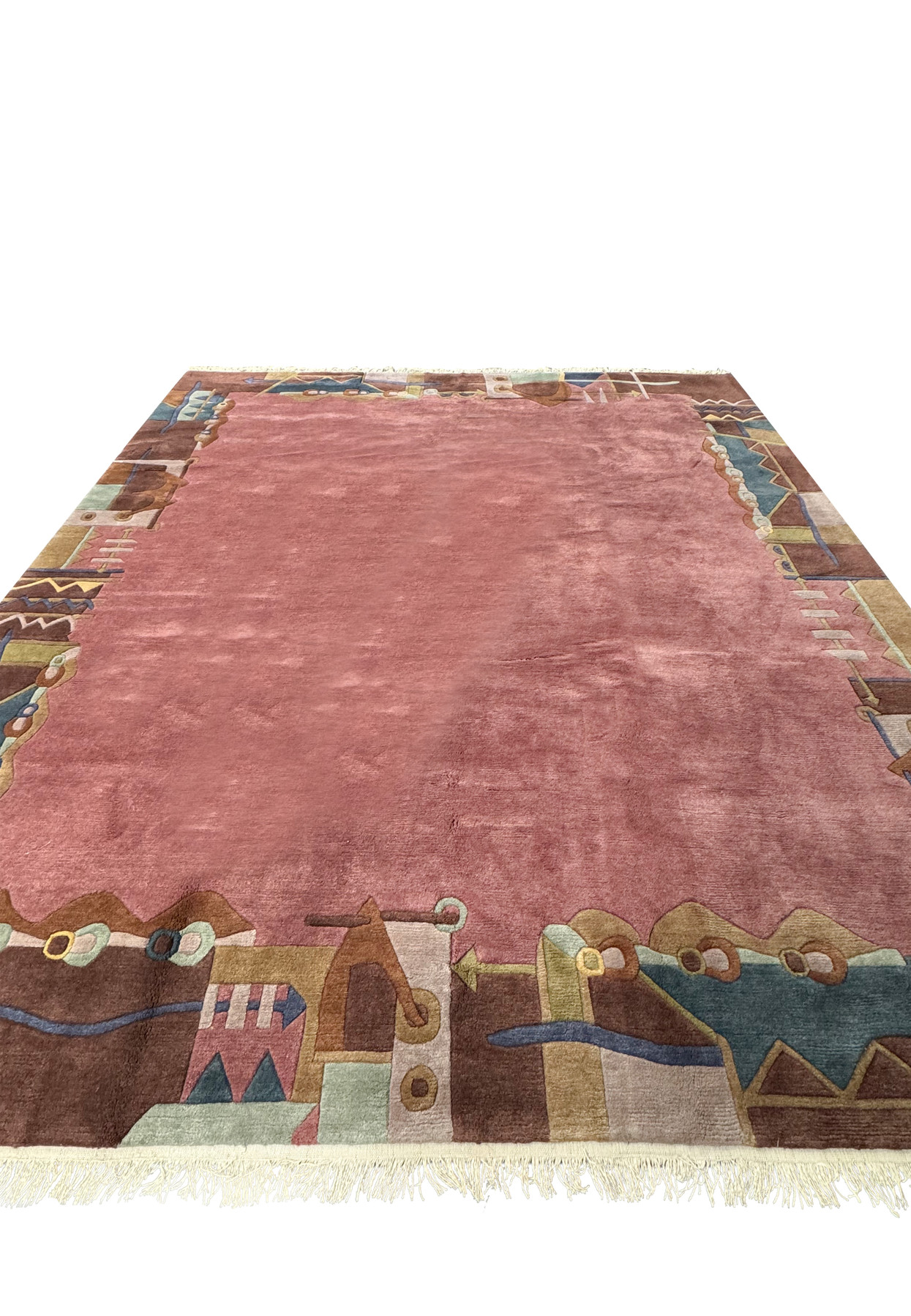 Elegant modern Tibet rug in room-sized dimensions with abstract, minimalistic adornments.