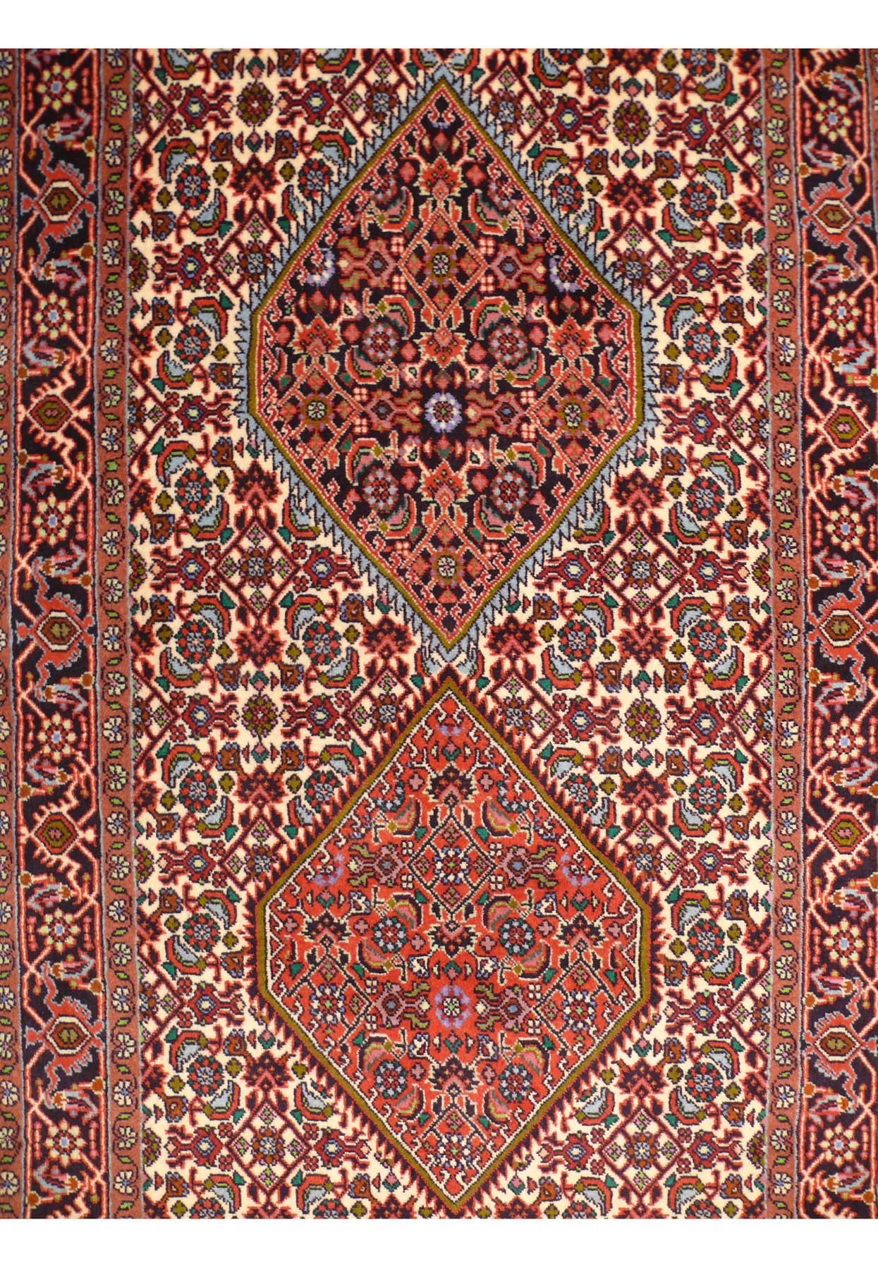 Close-up of the traditional Persian Bijar Runner Rug, highlighting the rich, intricate floral motifs and detailed craftsmanship.