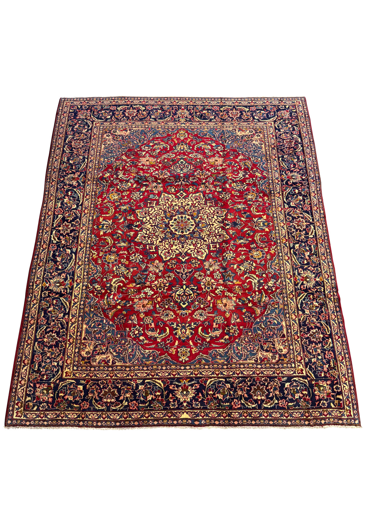 9'11 x 12'11 Persian Isfahan Rug perspective view showing the complete rug laying on the floor