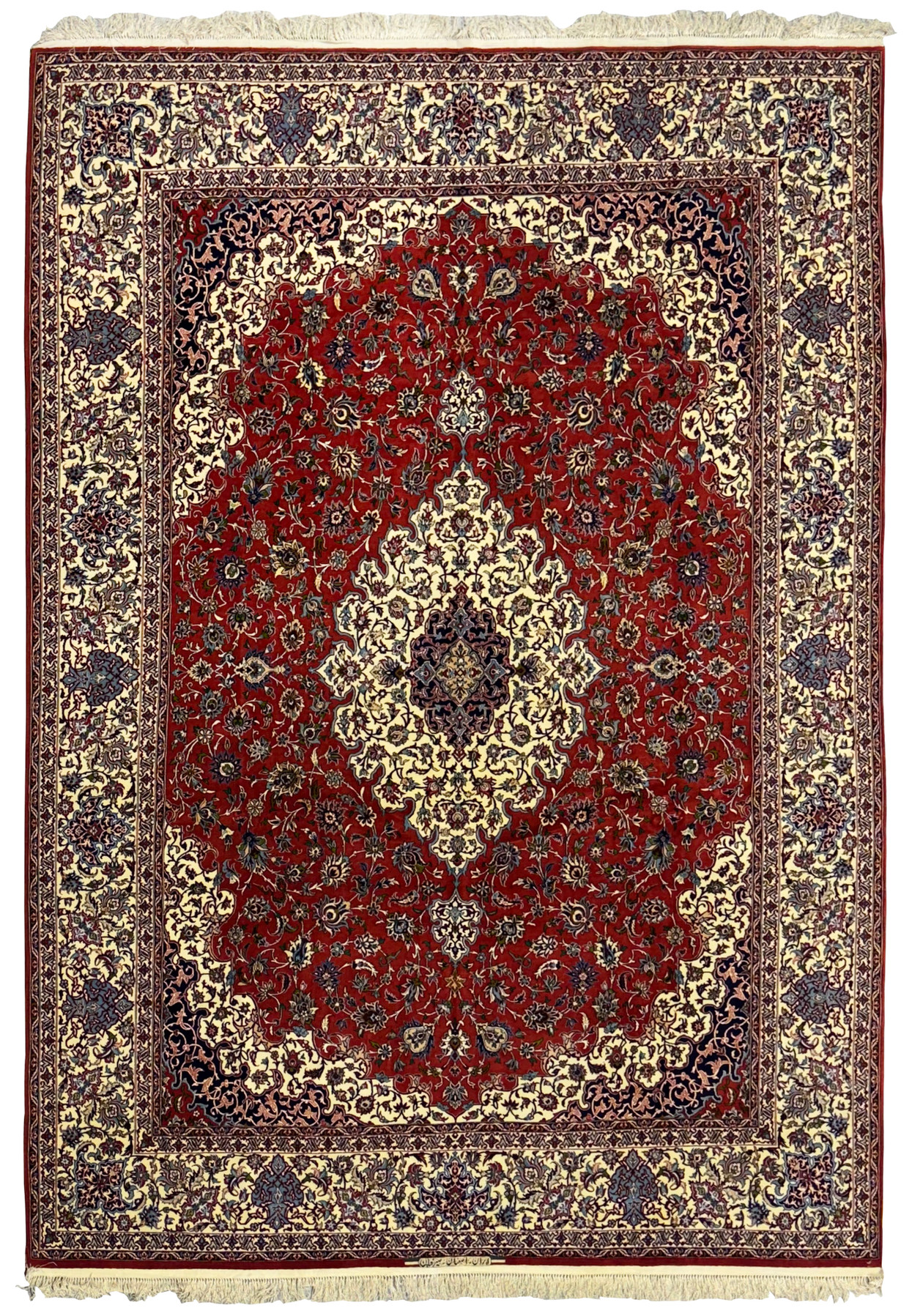 Full view of 8'3 x 12'2 Persian Isfahan Silk Rug, signed Seirafian