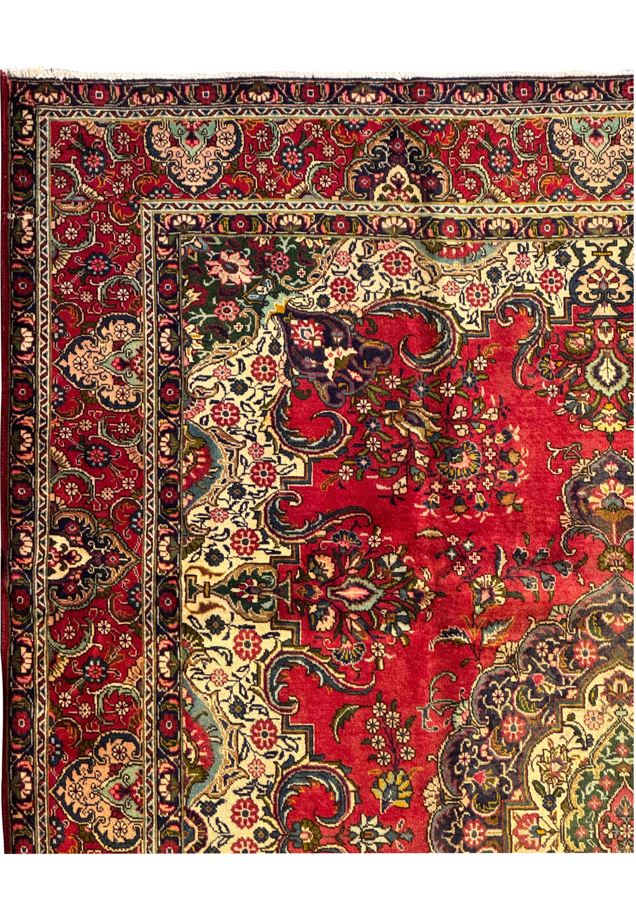 Close-Up of Floral Border on 10'4 x 13 Distressed Persian Kerman Rug