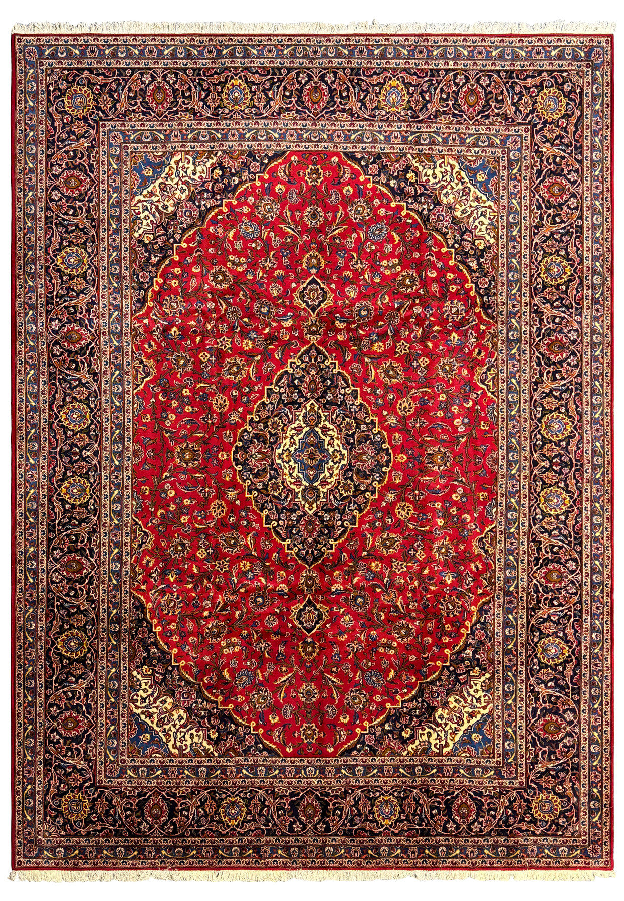 Full view of the 9'9 x 13'6 Persian Kashan Rug showcasing its intricate central medallion and detailed border design.