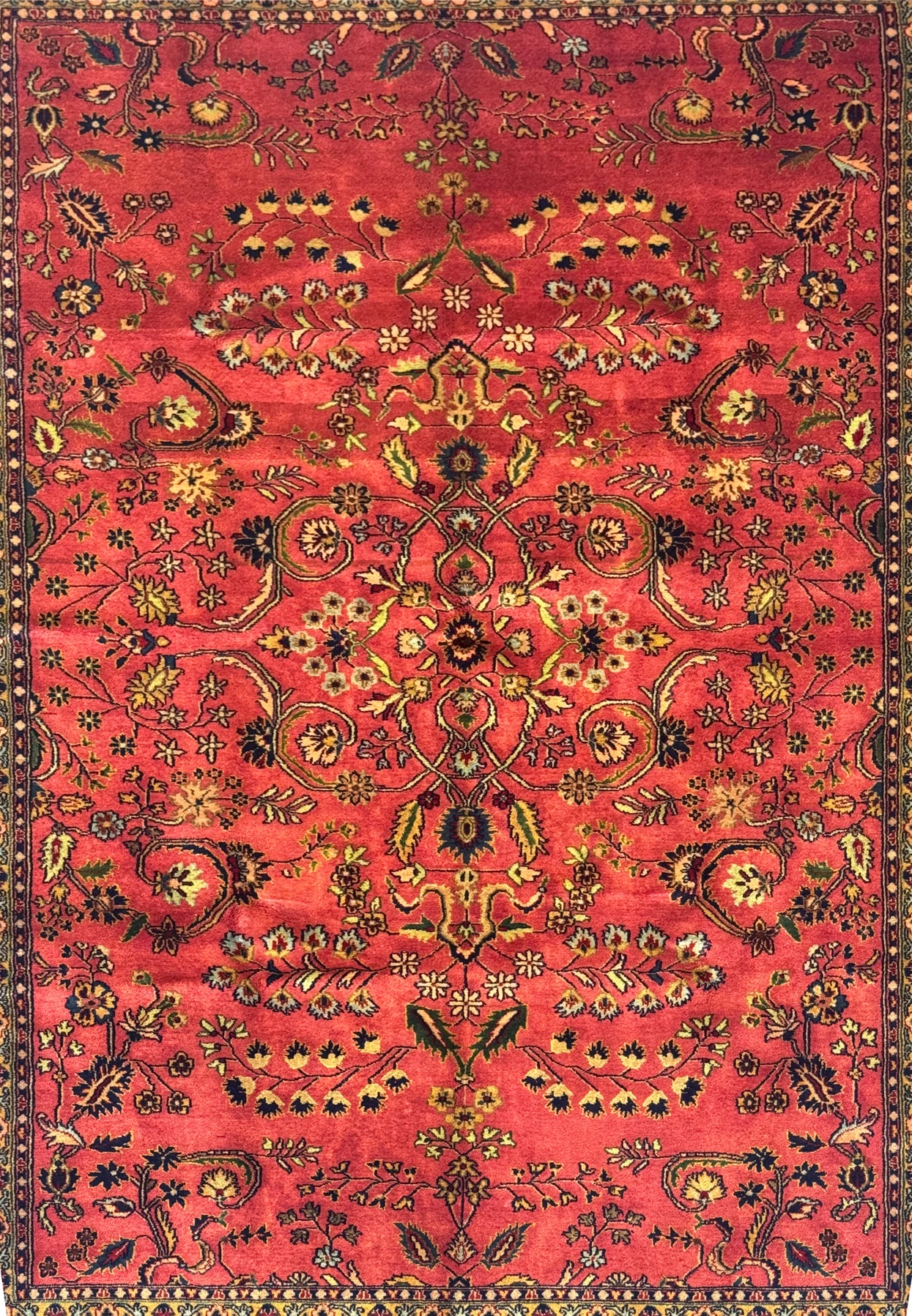 Close-up of the central all over design on the 6'5 x 9'6 American Sarouk Rug with detailed floral motifs.