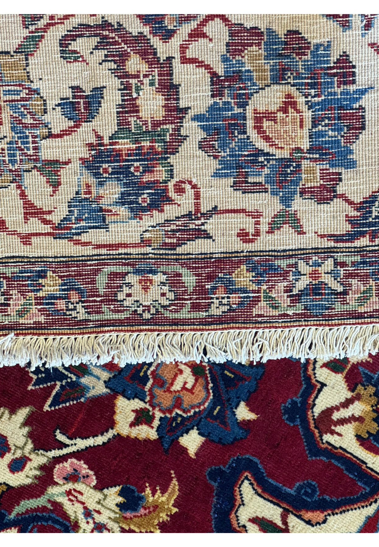 Close-up of the back of an 8 x 11'4 Persian Bakhtiar Rug showcasing intricate craftsmanship and detailed weaving.