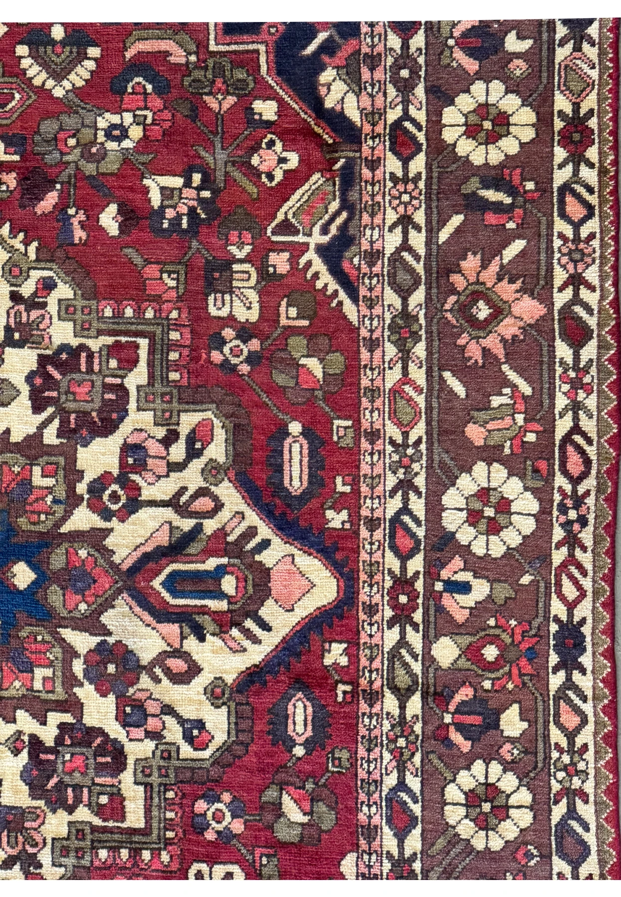 Close-up of the weave and texture of the 6'6" x 10' Persian Bakhtiar rug showcasing the high-quality wool and intricate design.