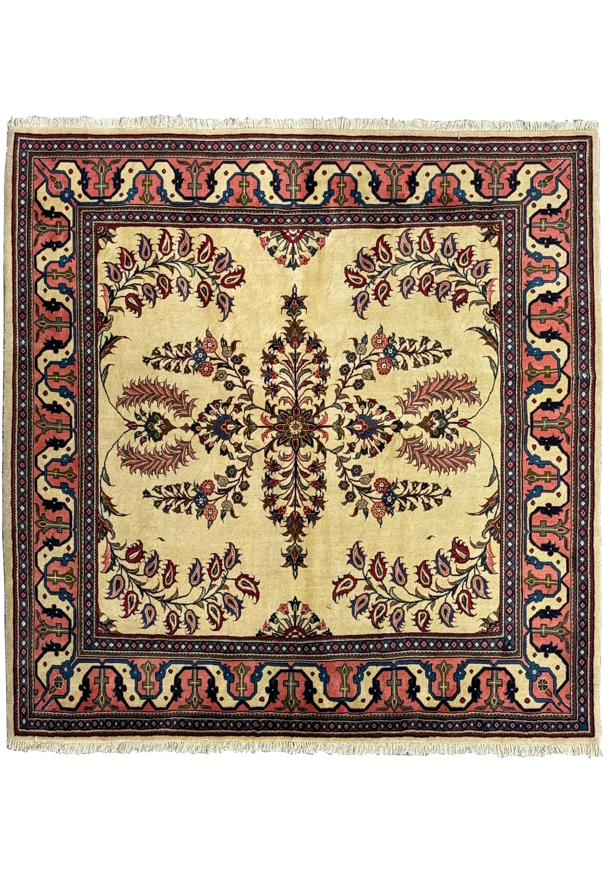 Front view of a 6'9 x 7'3 Persian Sarough Square Rug showcasing its intricate floral design.